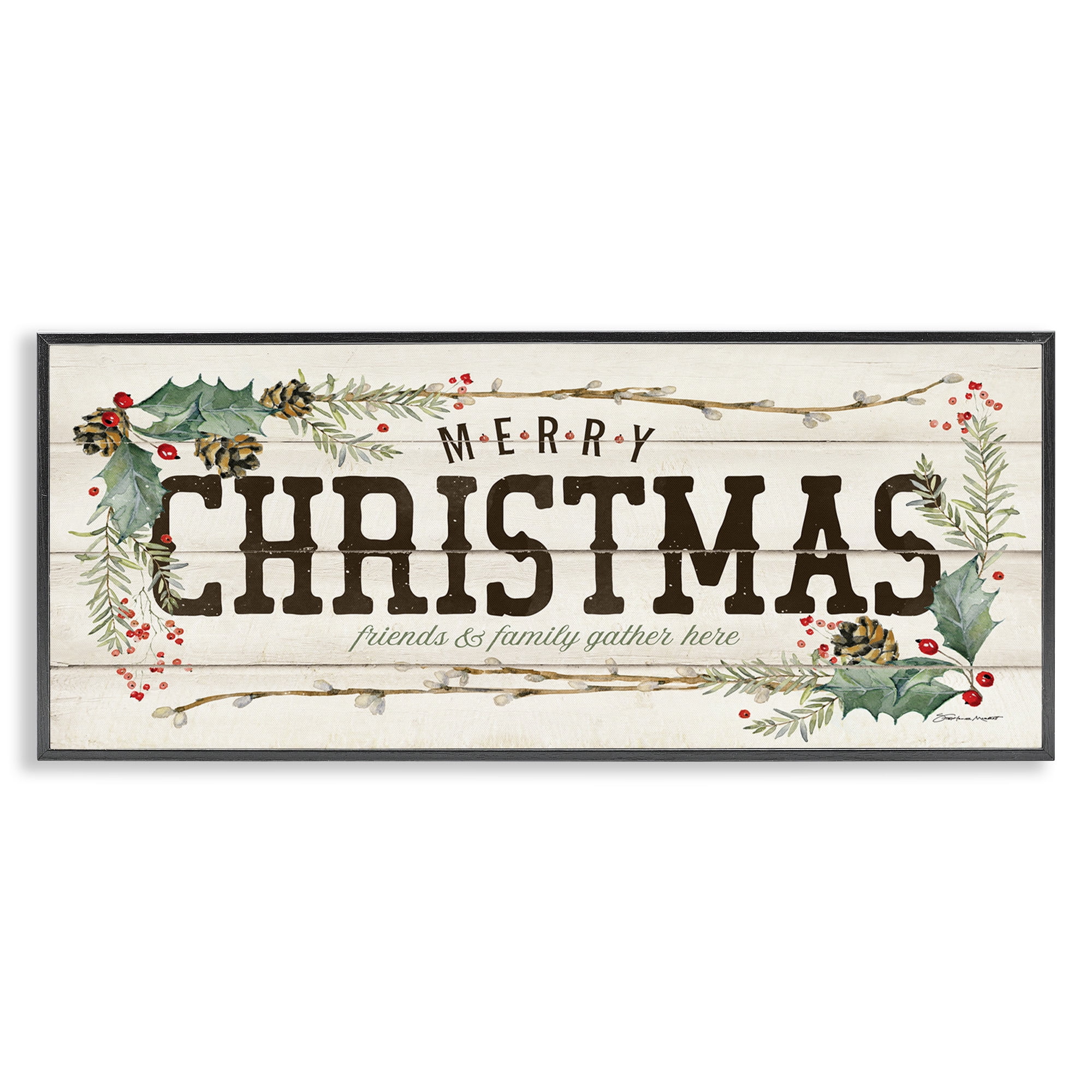 Stupell Industries Merry Christmas Friends & Family Holiday Painting Black Framed Art Print Wall Art, 24 x 10