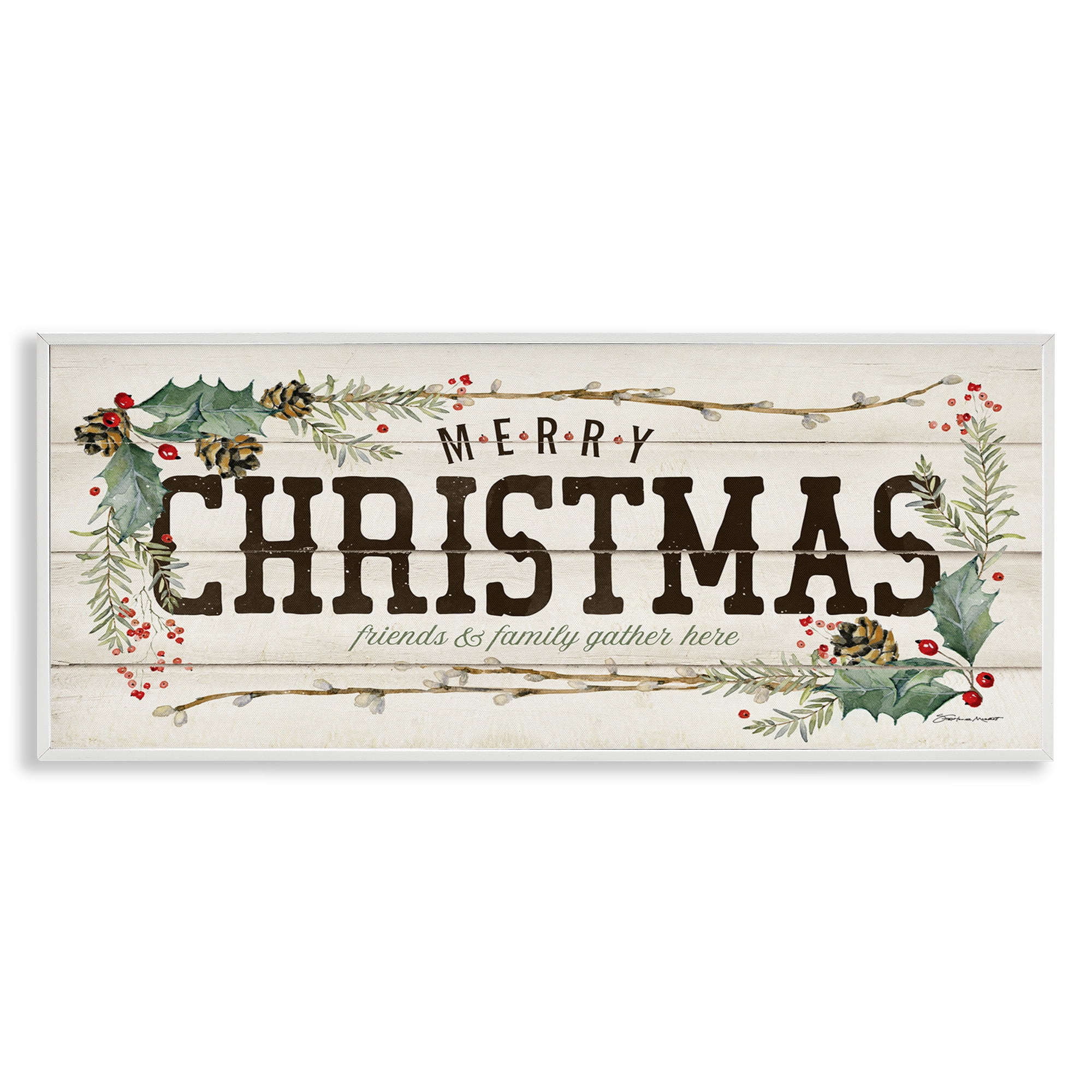 Stupell Industries Merry Christmas Friends & Family Holiday Painting White Framed Art Print Wall Art, 24 x 10