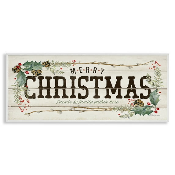 Stupell Industries Merry Christmas Friends & Family Holiday Painting White Framed Art Print Wall Art, 24 x 10