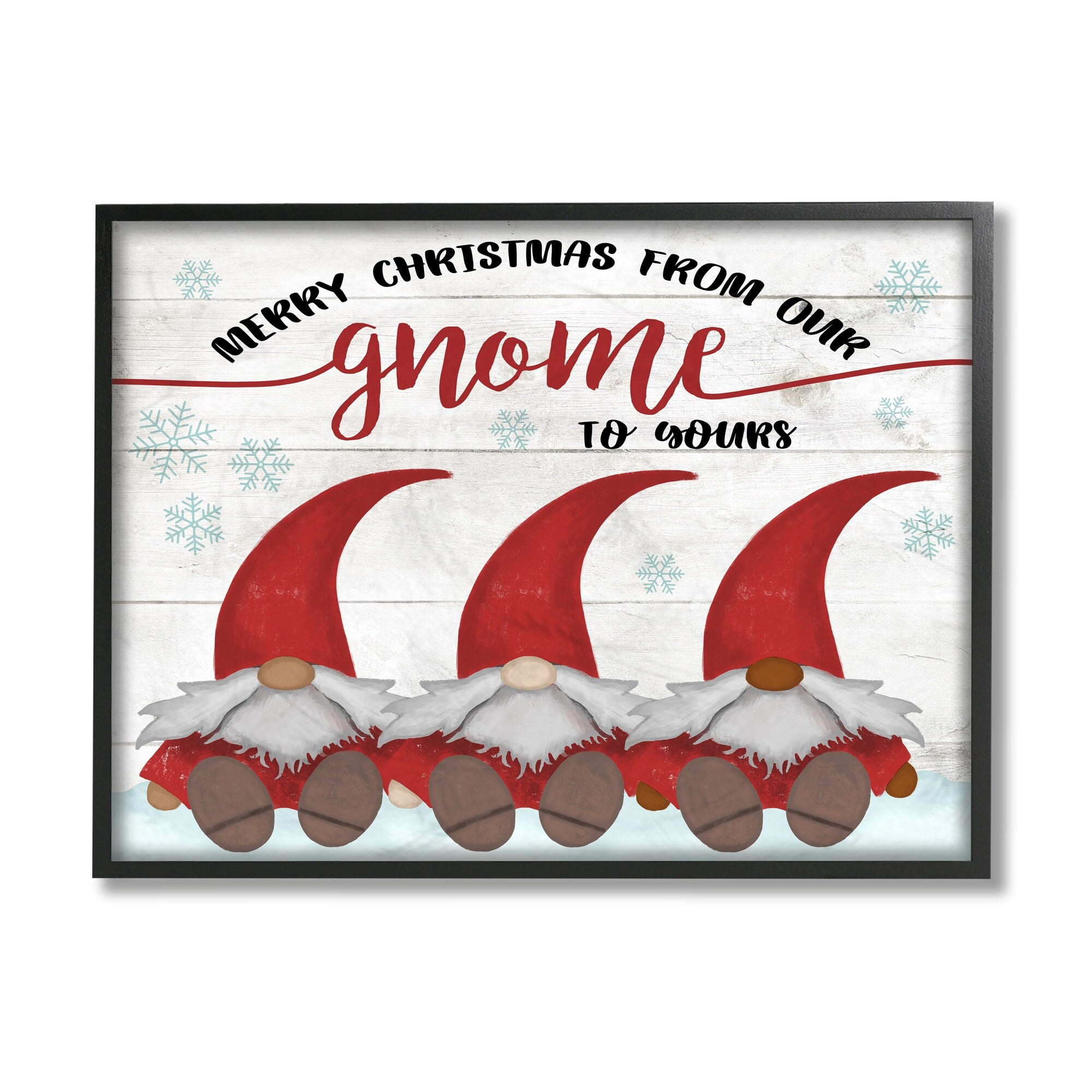 Stupell Industries Merry Christmas Gnome Home Pun Snowflakes Fairy Tales & Fantasy Painting Black Framed Art Print Wall Art, 24 x 30