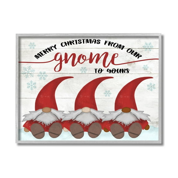 Stupell Industries Merry Christmas Gnome Home Pun Snowflakes Fairy Tales & Fantasy Painting Gray Framed Art Print Wall Art, 16 x 20