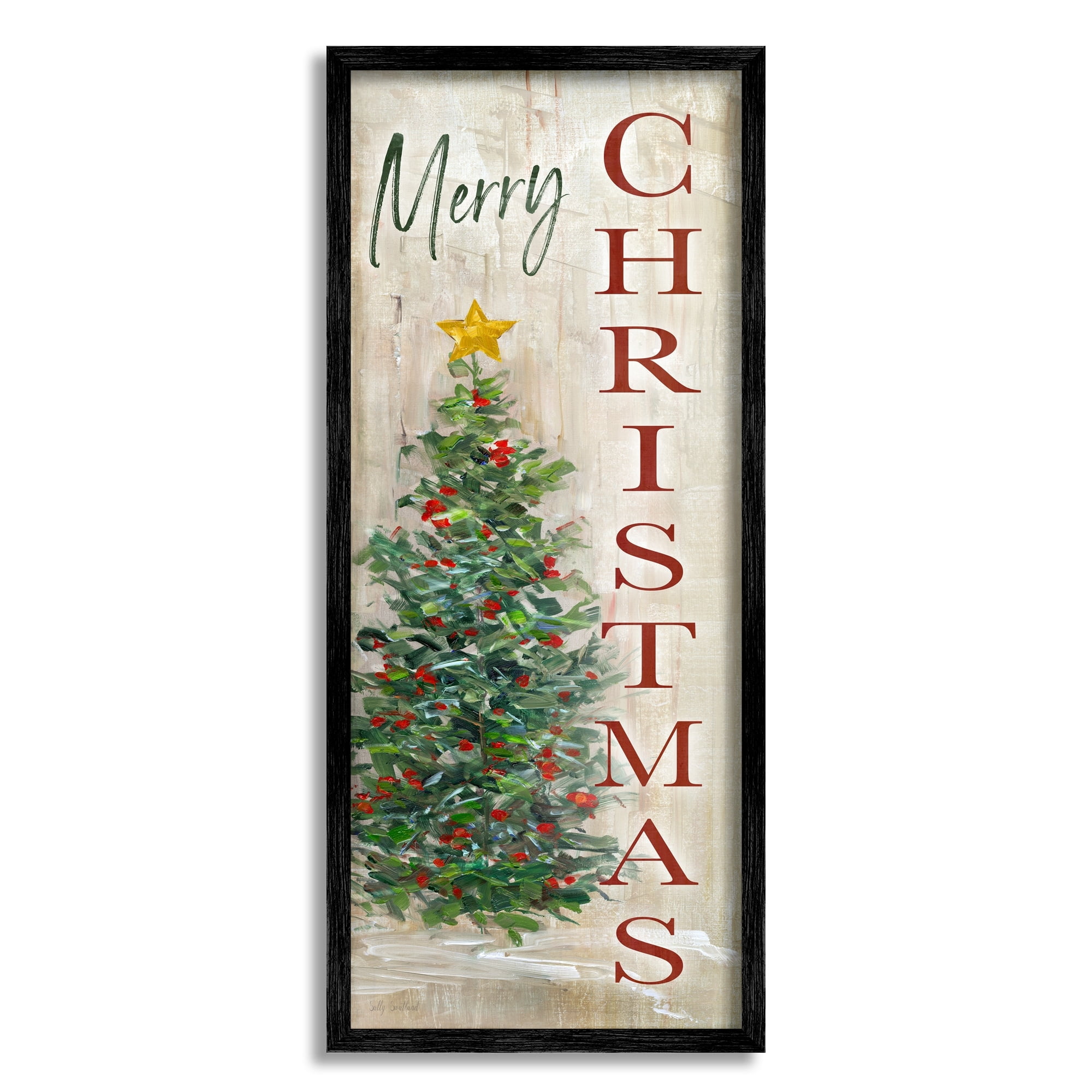 Stupell Industries Merry Christmas Greeting Festive Rustic Holiday Tree, 10 x 24, Design by Sally Swatland