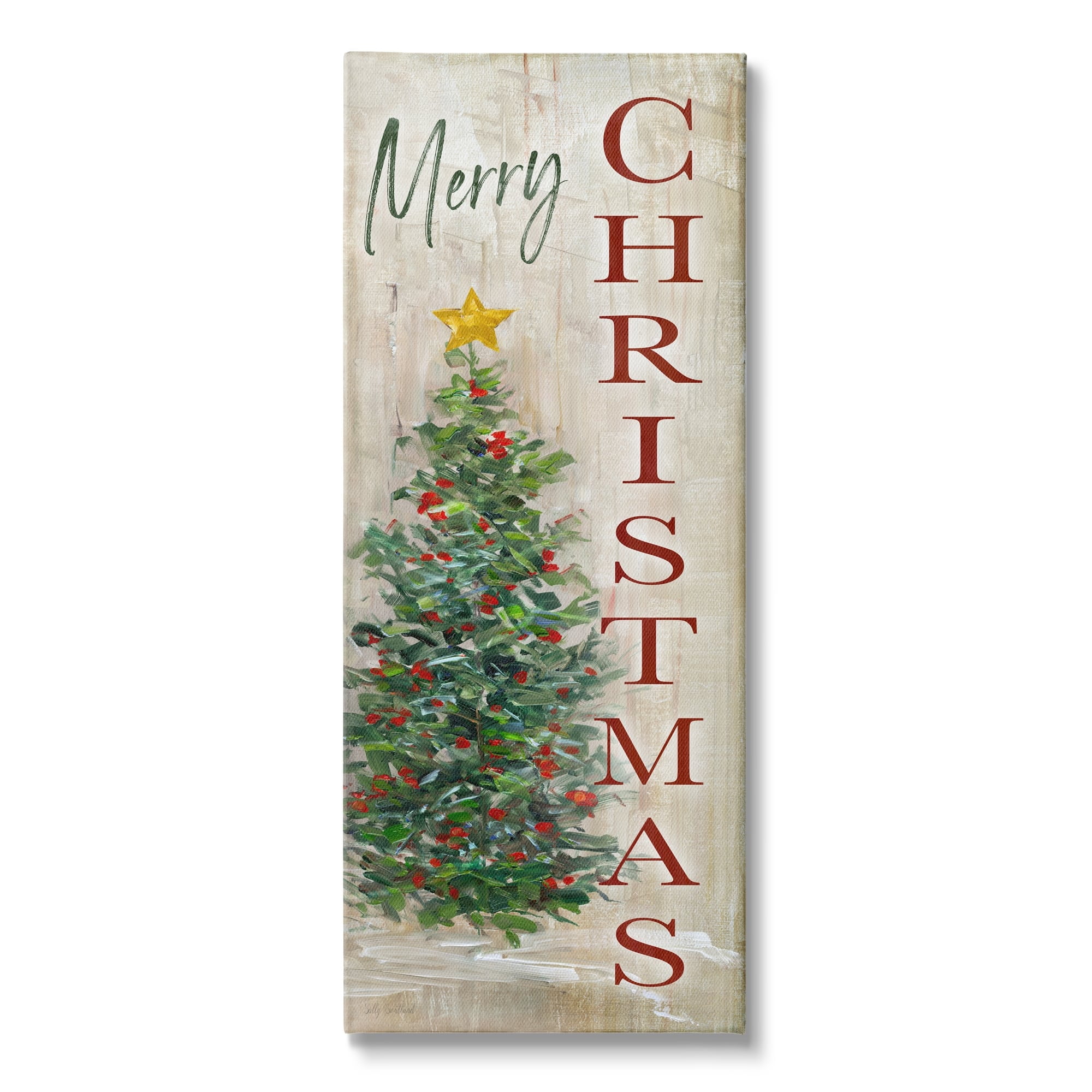 Stupell Industries Merry Christmas Greeting Festive Rustic Holiday Tree, 13 x 30, Design by Sally Swatland