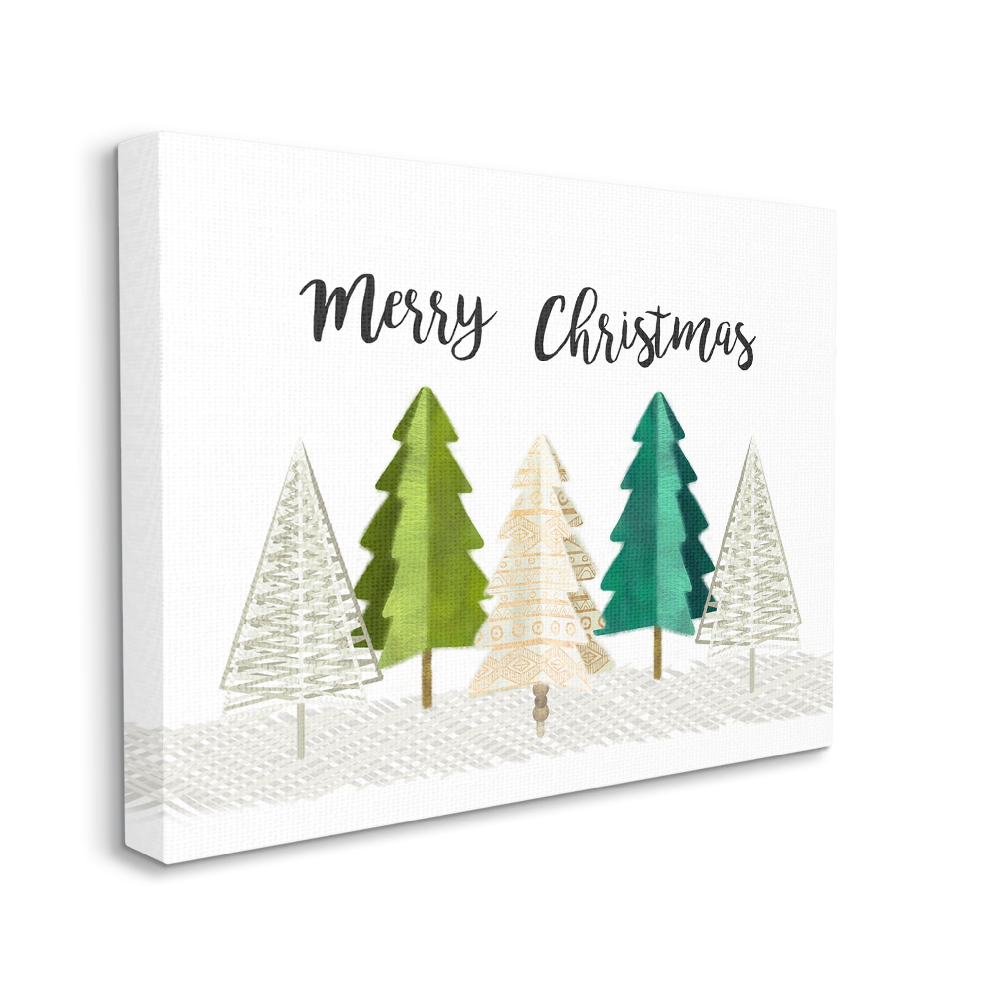 Stupell Industries Merry Christmas Greeting Modern Minimal Pine Trees Nature Painting Gallery Wrapped Canvas Print Wall Art, 16 x 20