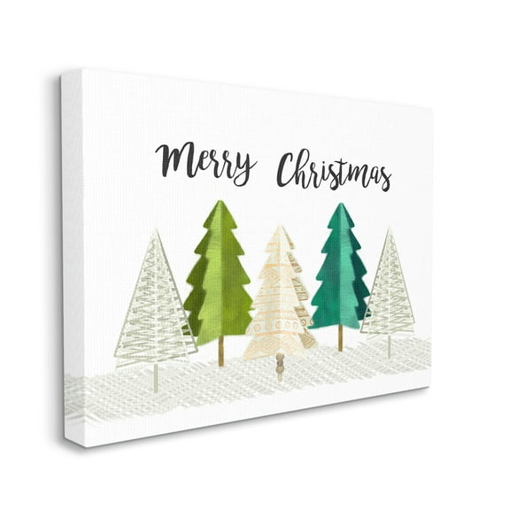Stupell Industries Merry Christmas Greeting Modern Minimal Pine Trees Nature Painting Gallery Wrapped Canvas Print Wall Art, 30 x 40