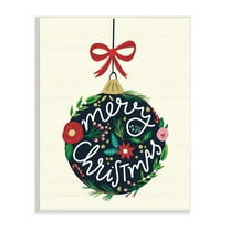 Stupell Industries Merry Christmas Hanging Botanical Ornament Red Bow Graphic Art Unframed Art Print Wall Art, Design by Louise Allen
