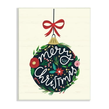 Stupell Industries Merry Christmas Hanging Botanical Ornament Red Bow Graphic Art Unframed Art Print Wall Art, Design by Louise Allen