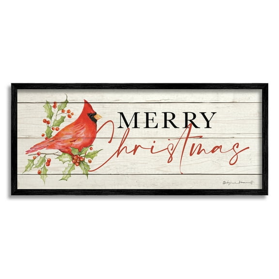 Stupell Industries Merry Christmas Holiday Cardinal Holiday Painting Black Framed Art Print Wall Art