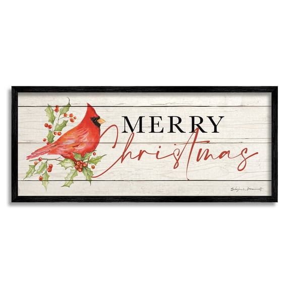 Stupell Industries Merry Christmas Holiday Cardinal Holiday Painting Black Framed Art Print Wall Art