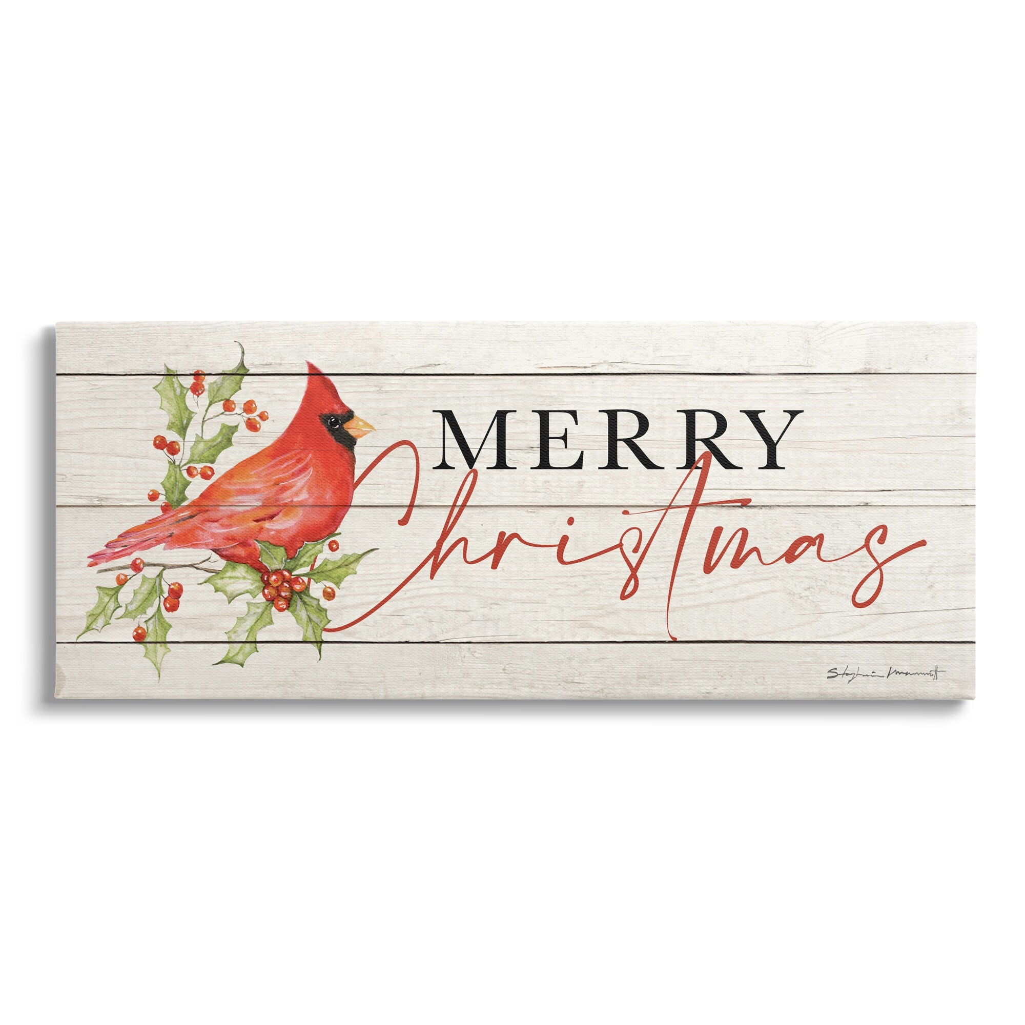 Merry Christmas Cardinal Canvas Wall Art 30" x 13"