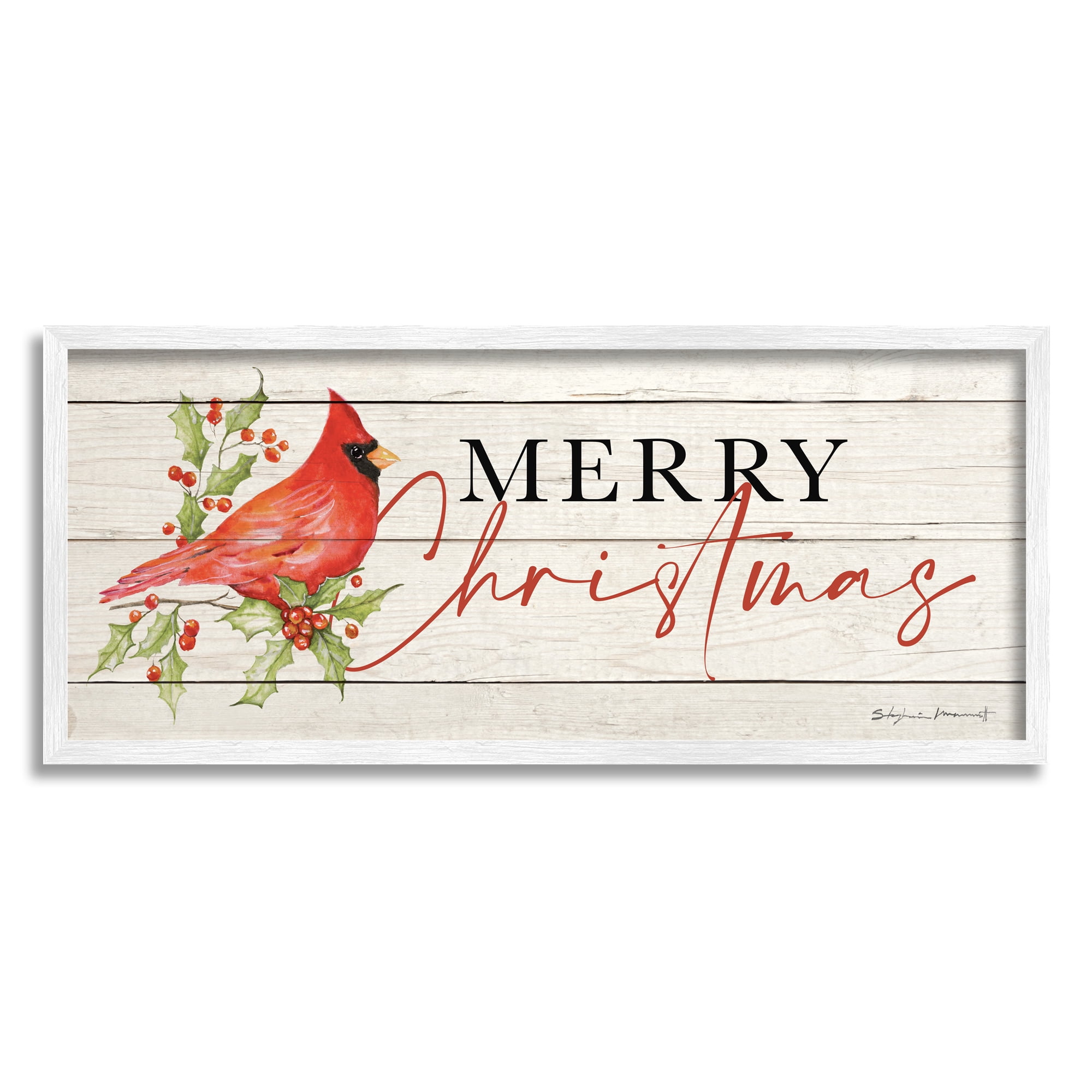 Stupell Industries Merry Christmas Holiday Cardinal Holiday Painting White Framed Art Print Wall Art