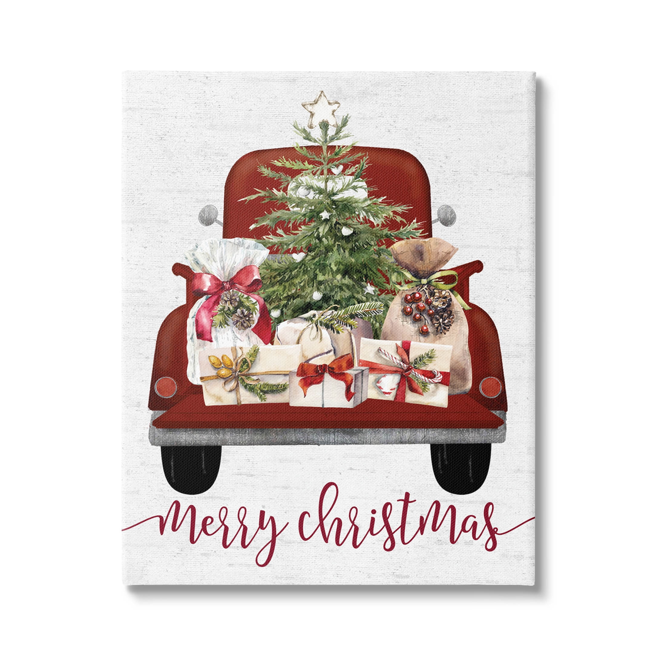 Stupell Industries Merry Christmas Holiday Presents Graphic Art Gallery Wrapped Canvas Print Wall Art, Design by Lettered and Lined