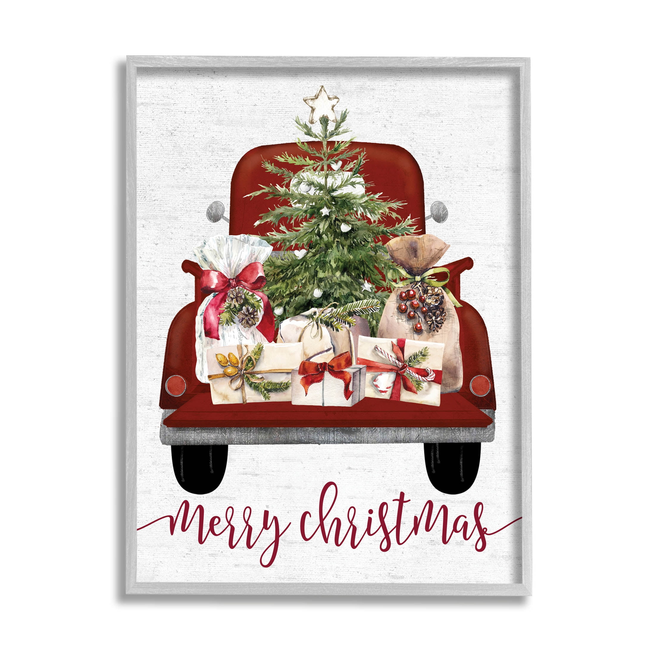 Stupell Industries Merry Christmas Holiday Presents Graphic Art Gray Framed Art Print Wall Art, Design by Lettered and Lined