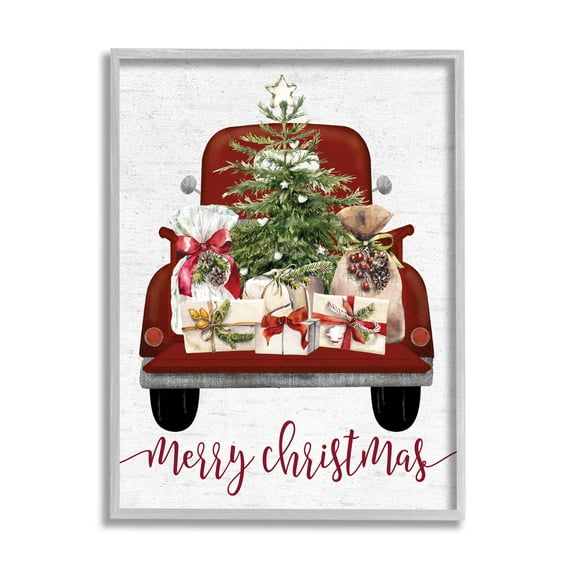 Stupell Industries Merry Christmas Holiday Presents Graphic Art Gray Framed Art Print Wall Art, Design by Lettered and Lined