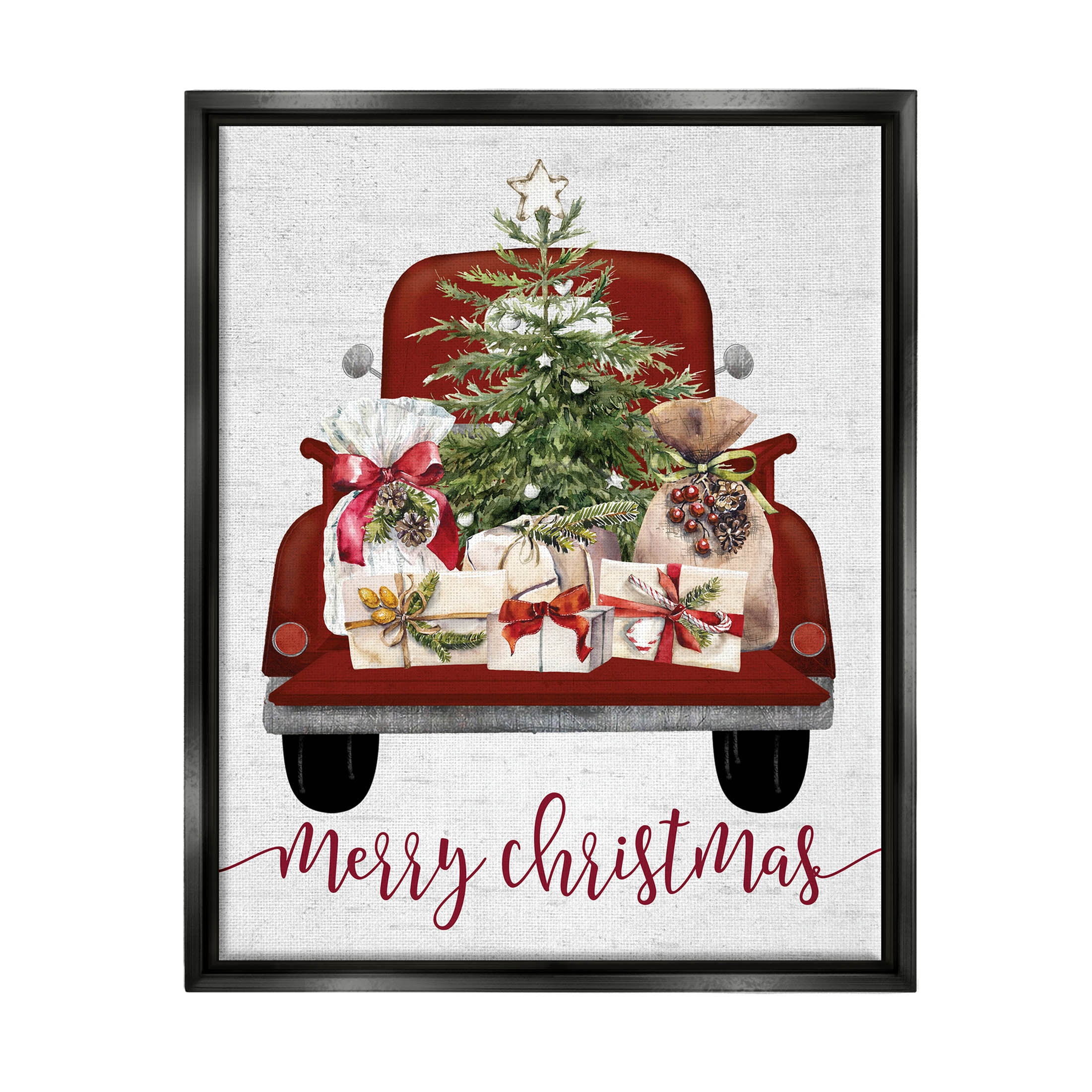 Stupell Industries Merry Christmas Holiday Presents Graphic Art Jet Black Floating Framed Canvas Print Wall Art, Design by Lettered and Lined