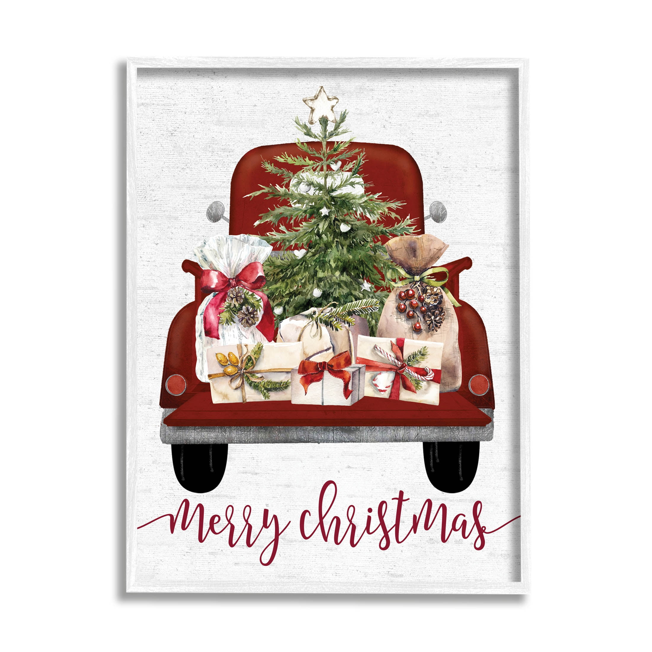 Stupell Industries Merry Christmas Holiday Presents Graphic Art White Framed Art Print Wall Art, Design by Lettered and Lined