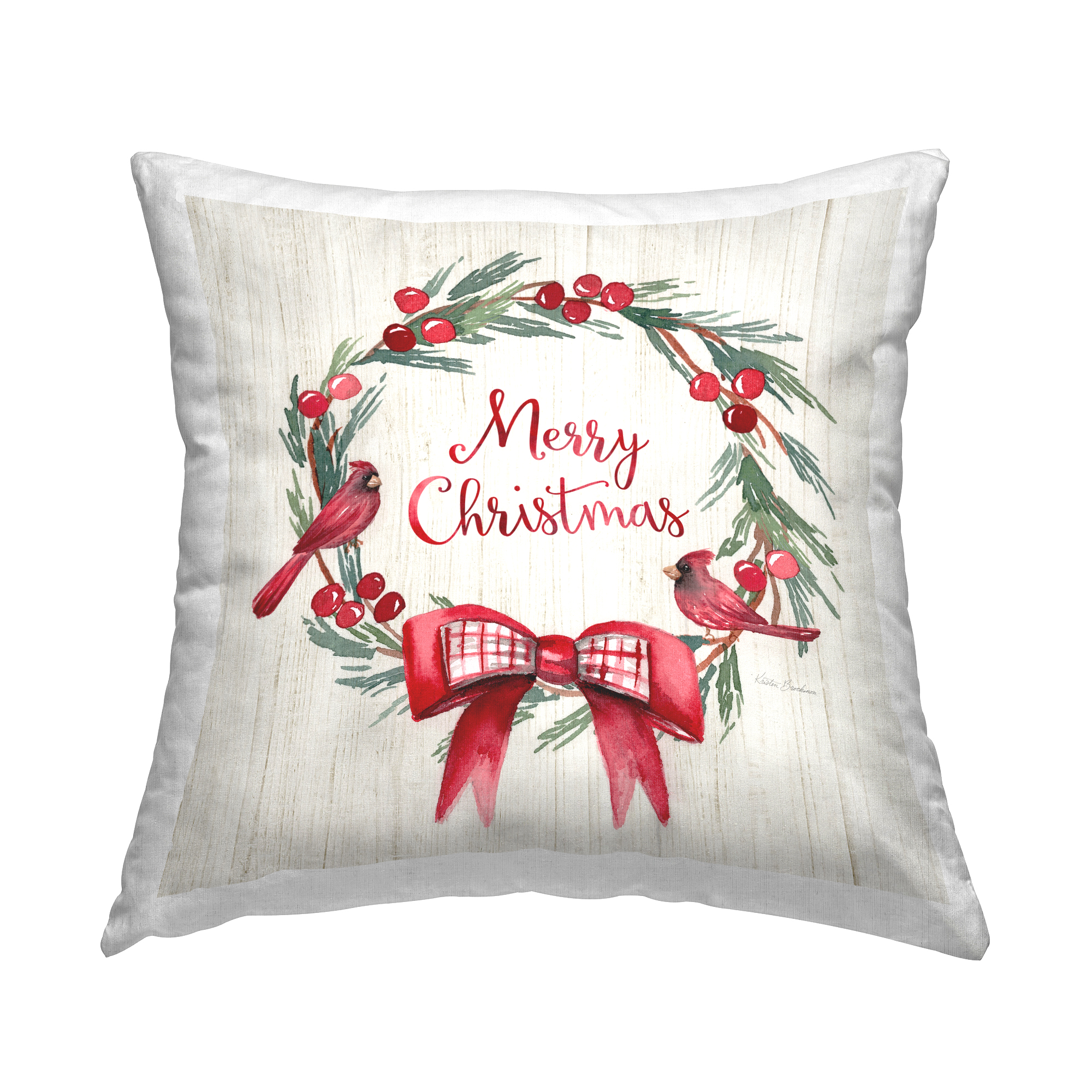 Stupell Industries Merry Christmas Holly Wreath Decorative Printed Throw Pillow, 18 x 18