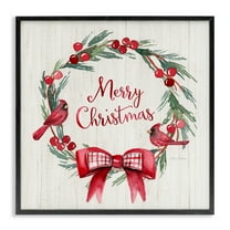 Stupell Industries Merry Christmas Holly Wreath Holiday Painting Black Framed Art Prints Wall Art, 12 x 12