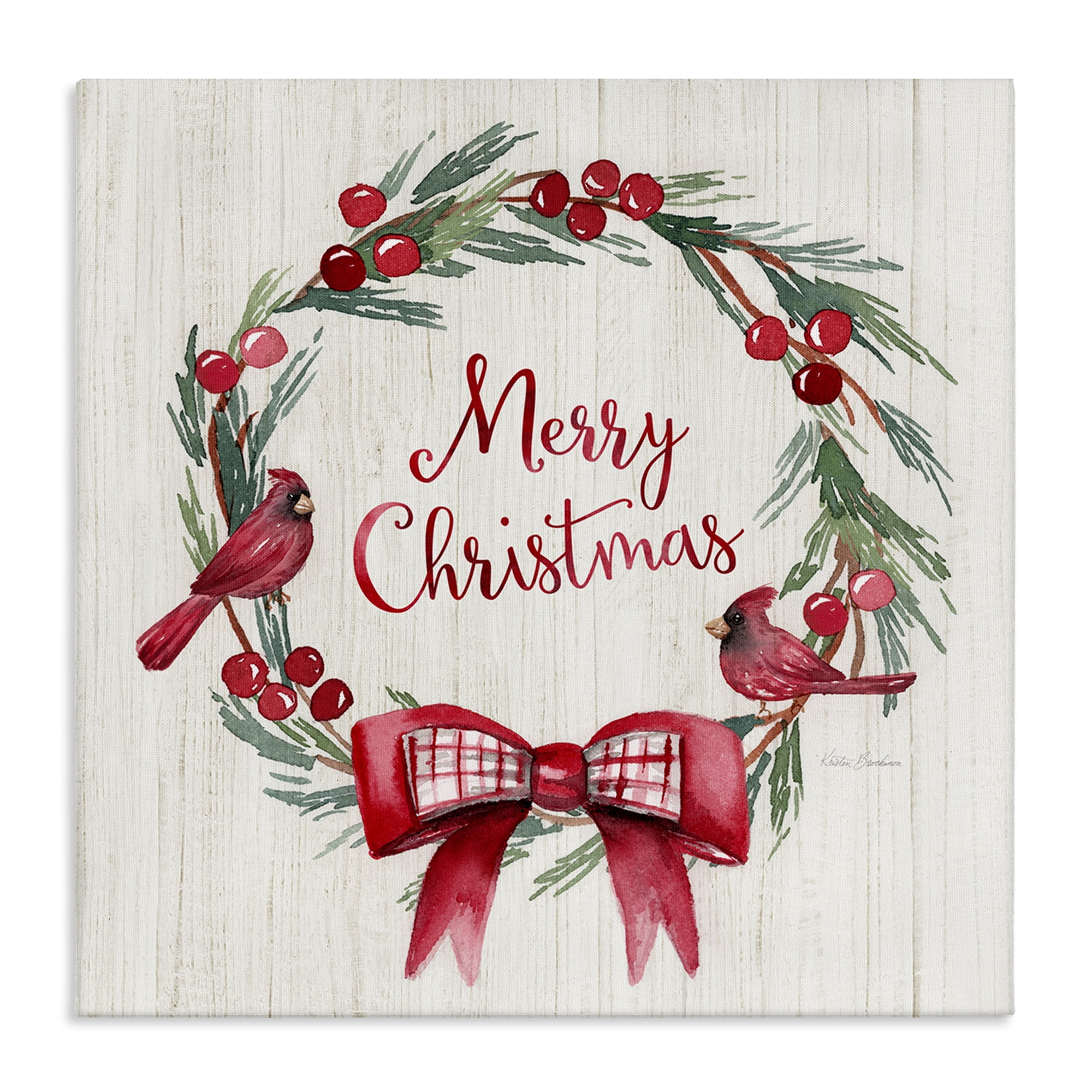 Stupell Industries Merry Christmas Holly Wreath Holiday Painting Gallery Wrapped Canvas Art Prints Wall Art, 36 x 36