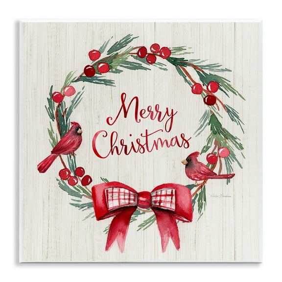 Stupell Industries Merry Christmas Holly Wreath Holiday Painting Unframed Art Prints Wall Art, 12 x 12