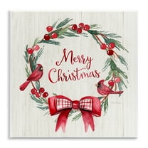 Stupell Industries Merry Christmas Holly Wreath Holiday Painting Unframed Art Prints Wall Art, 12 x 12