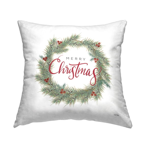 Stupell Industries Merry Christmas Holly Wreath Printed Throw Pillow Design by House Fenway