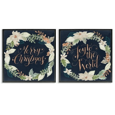 Stupell Industries Merry Christmas Joy Wreath Holiday Painting Black Framed Art Prints Wall Art, 12 x 12, Set of 2