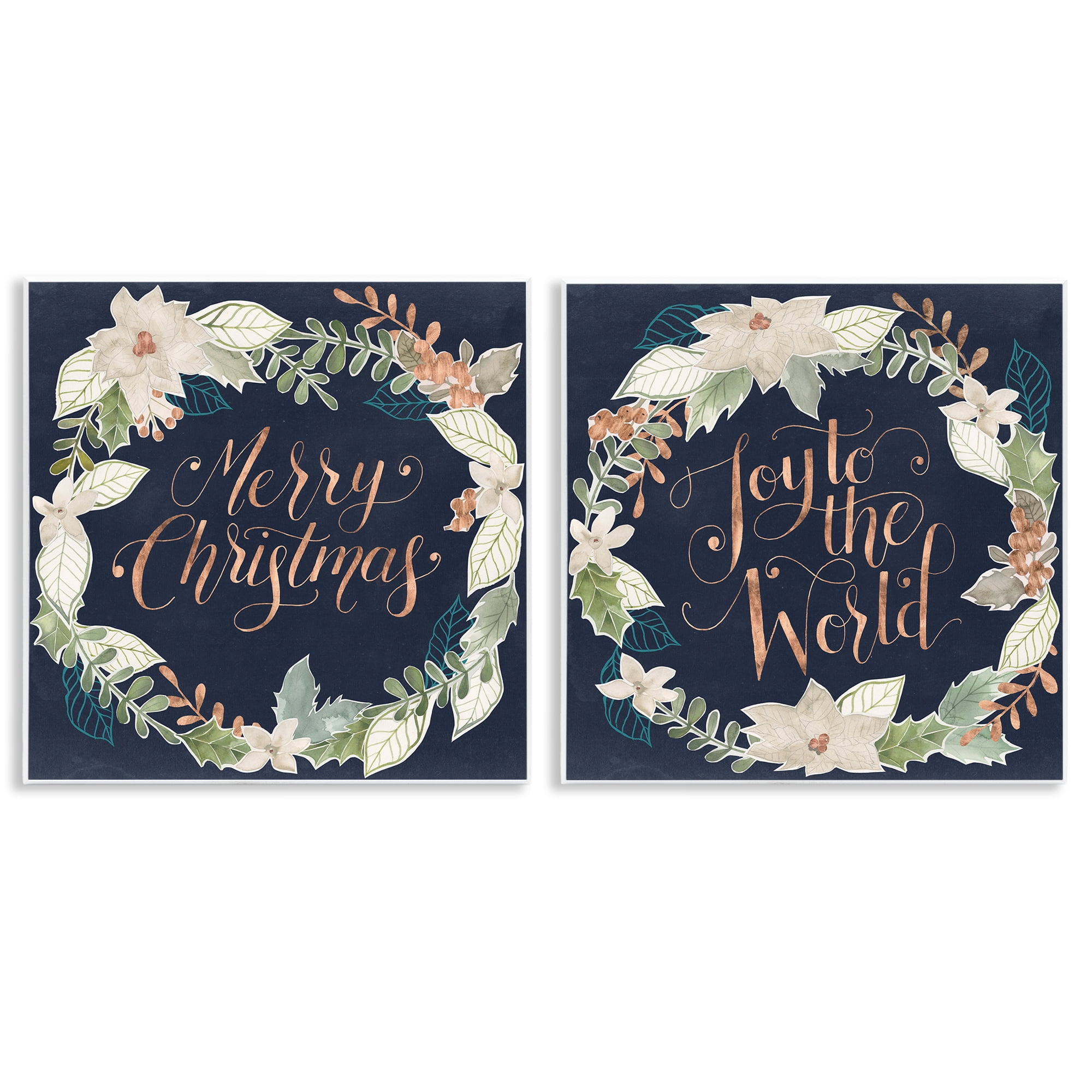 Stupell Industries Merry Christmas Joy Wreath Holiday Painting Unframed Art Prints Wall Art, 12 x 12, Set of 2
