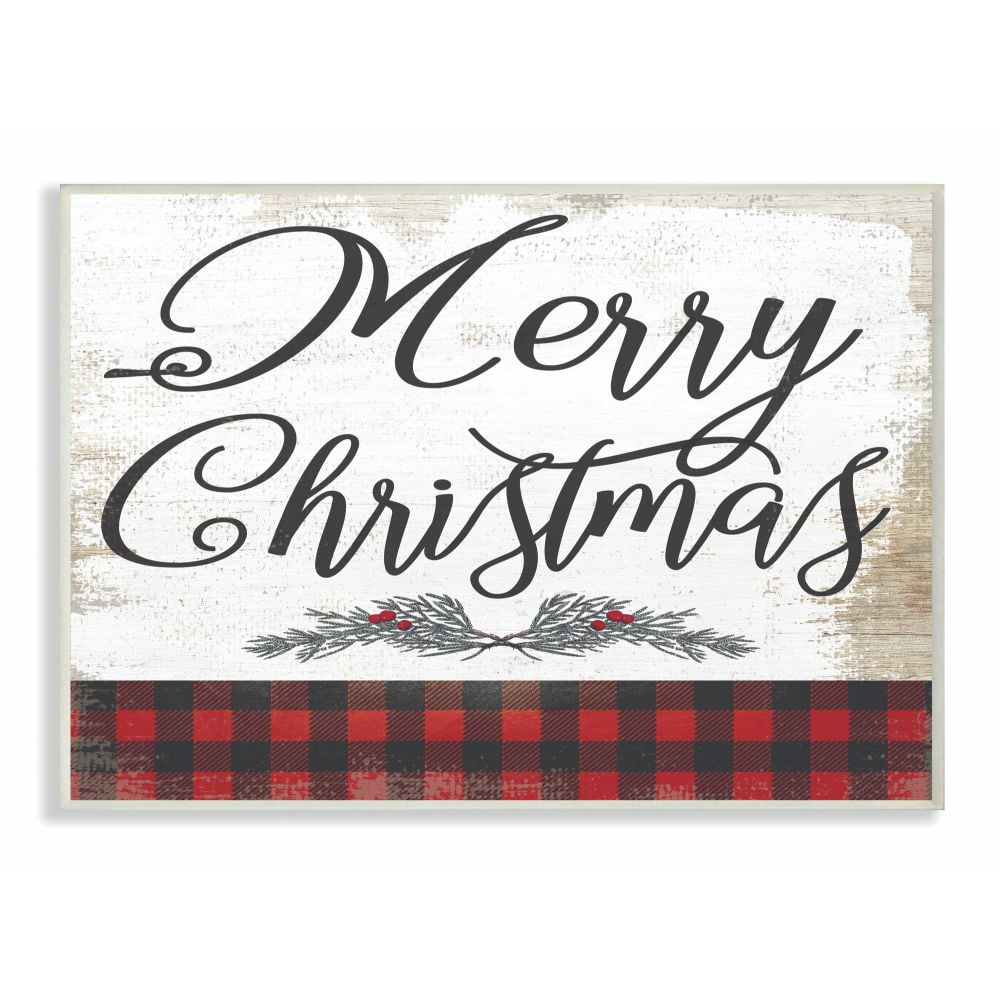 Stupell Industries Merry Christmas Mistletoe Red Plaid Holiday Word Design Wood Wall Art By Artist Daphne Polselli