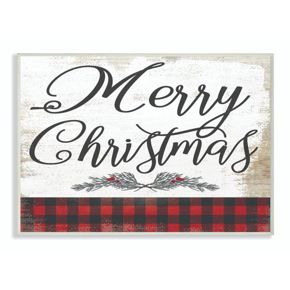 Stupell Industries Merry Christmas Mistletoe Red Plaid Holiday Word Design Wood Wall Art By Artist Daphne Polselli
