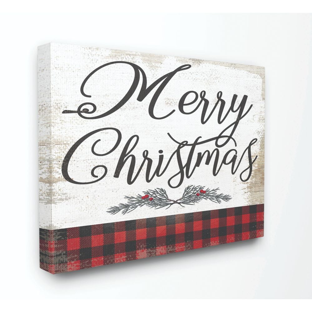 Stupell Industries Merry Christmas Mistletoe Red Plaid Holiday Word DesignCanvas Wall Art By Artist Daphne Polselli