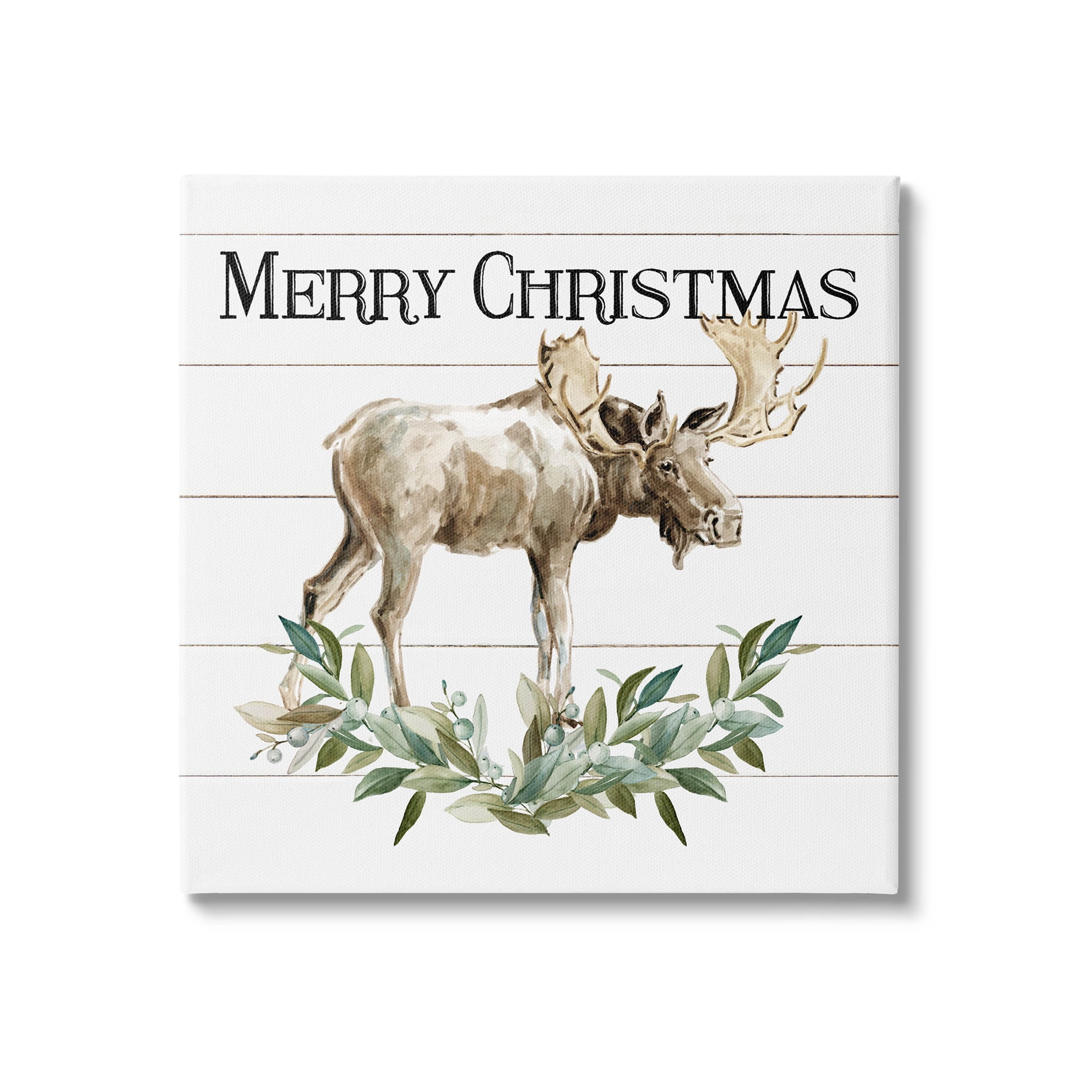 Stupell Industries Merry Christmas Moose Laurel Graphic Art Gallery Wrapped Canvas Print Wall Art, Design by Carol Robinson