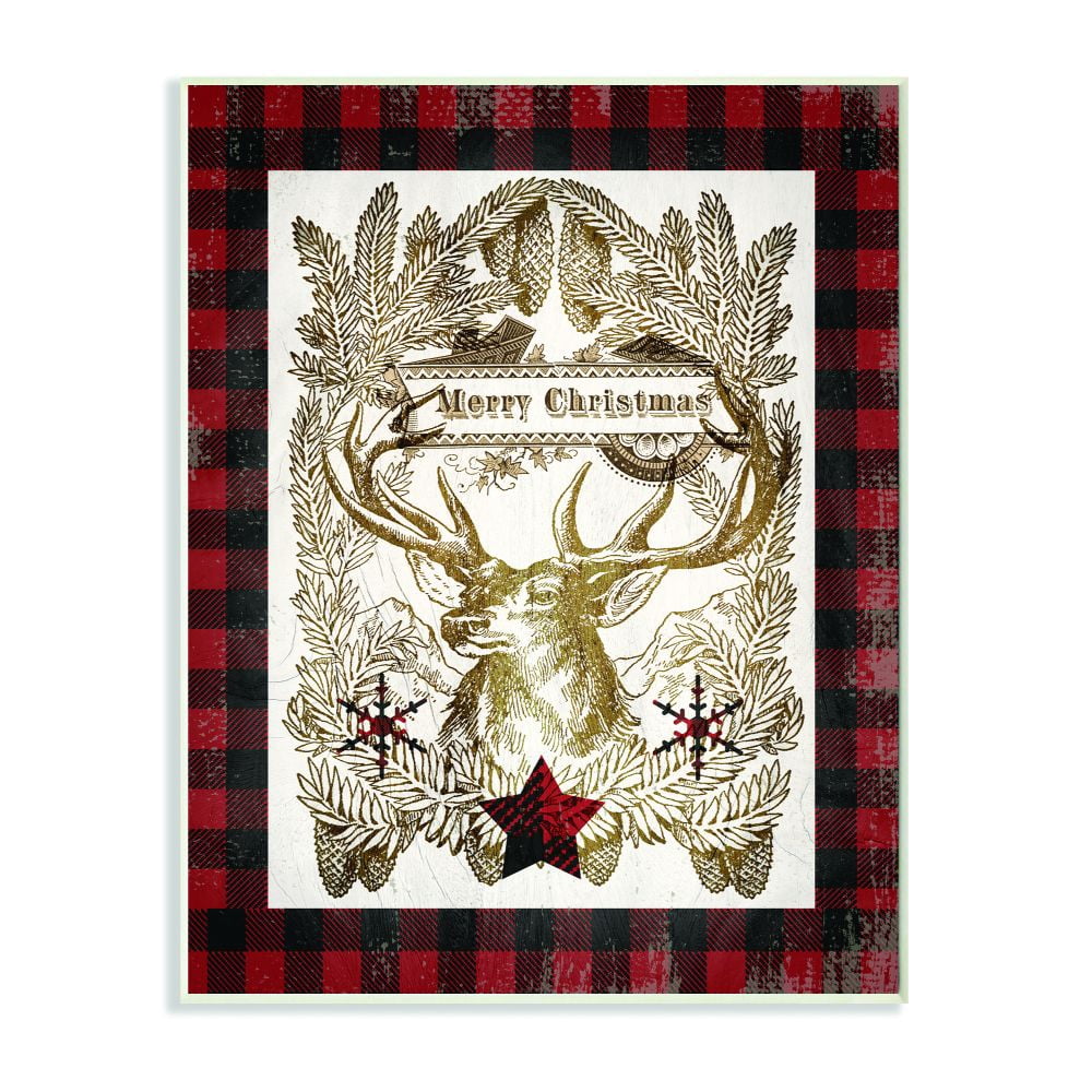 Stupell Industries Merry Christmas Moose Plaid Red Holiday Design Wood Wall Art By Artist Tammy Apple