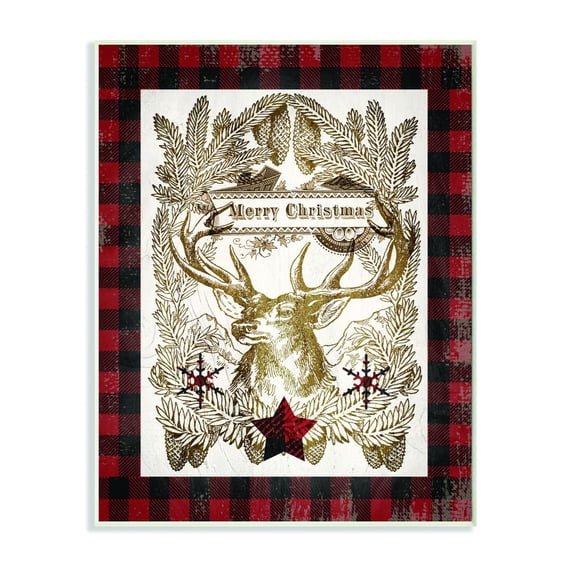 Stupell Industries Merry Christmas Moose Plaid Red Holiday Design Wood Wall Art By Artist Tammy Apple