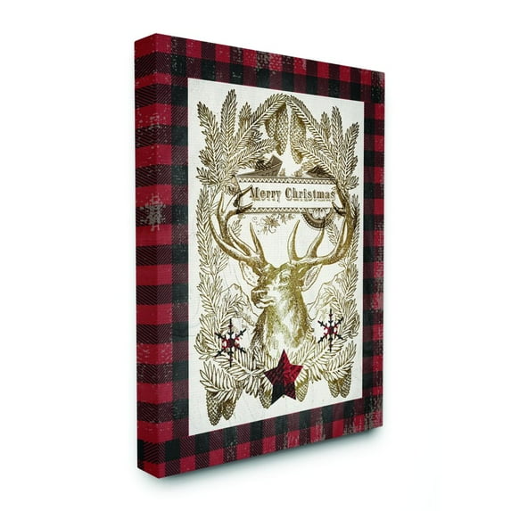 Stupell Industries Merry Christmas Moose Plaid Red Holiday DesignCanvas Wall Art By Artist Tammy Apple