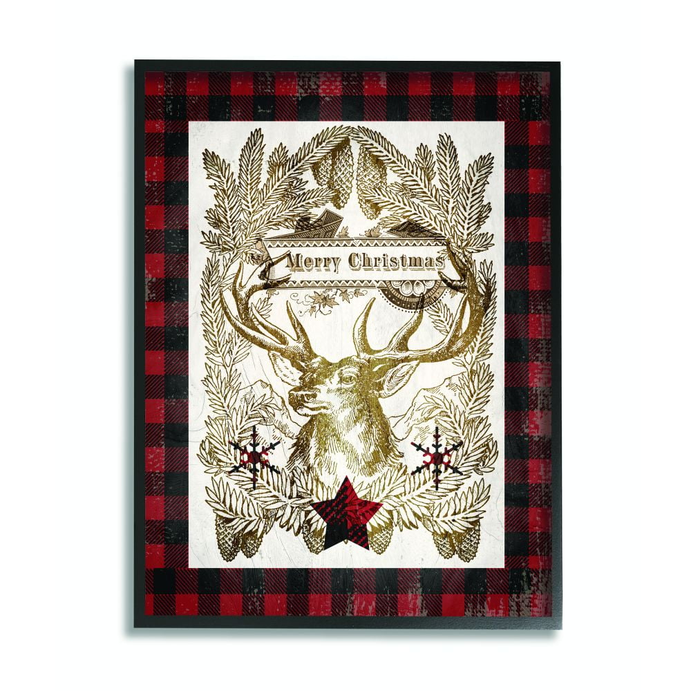 Stupell Industries Merry Christmas Moose Plaid Red Holiday DesignFramed Wall Art By Artist Tammy Apple