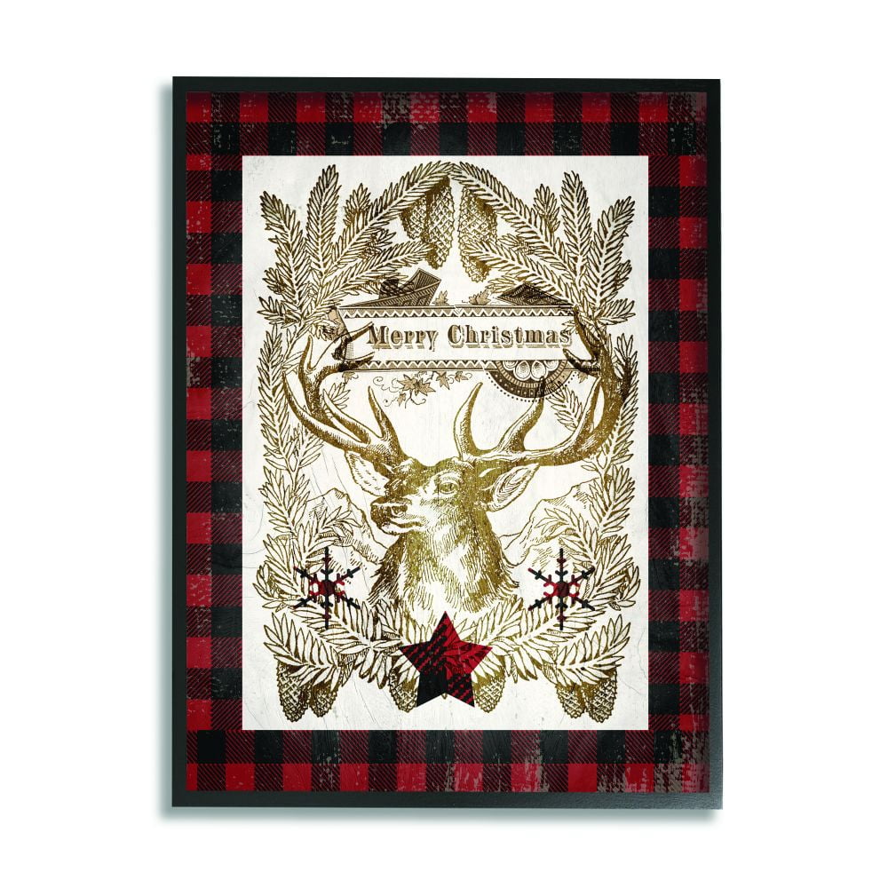 Stupell Industries Merry Christmas Moose Plaid Red Holiday DesignFramed Wall Art By Artist Tammy Apple