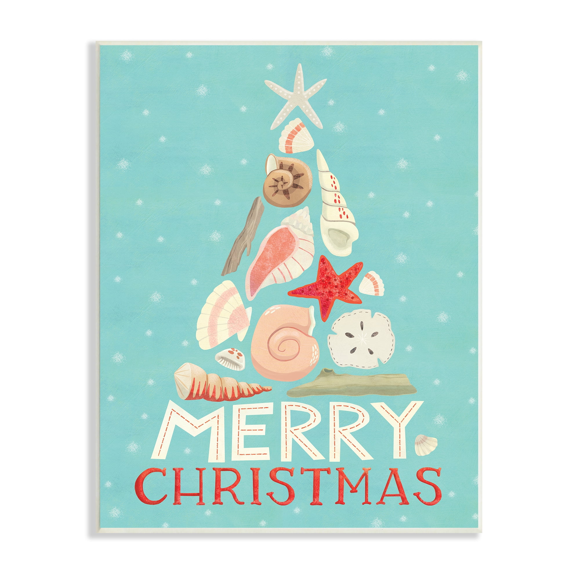 Stupell Industries Merry Christmas Nautical Holiday Tree Beach Polka Dots Nature Painting Unframed Art Print Wall Art, 13 x 19