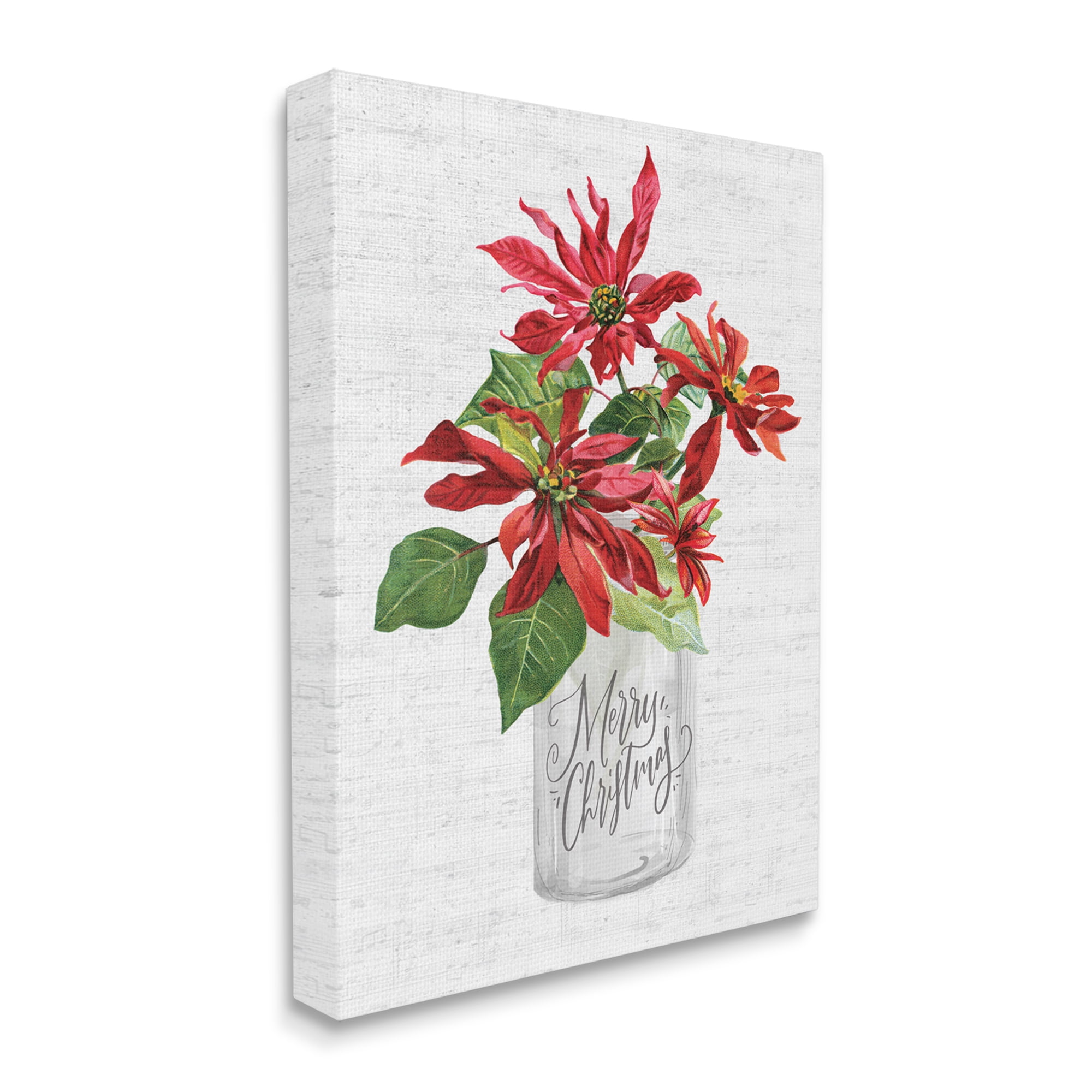 Stupell Industries Merry Christmas Phrase Country Poinsettia Bouquet Holiday Painting Gallery Wrapped Canvas Art Print Wall Art, 16 x 20