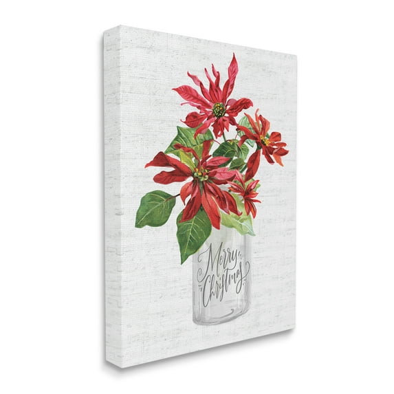 Stupell Industries Merry Christmas Phrase Country Poinsettia Bouquet Holiday Painting Gallery Wrapped Canvas Art Print Wall Art, 30 x 40