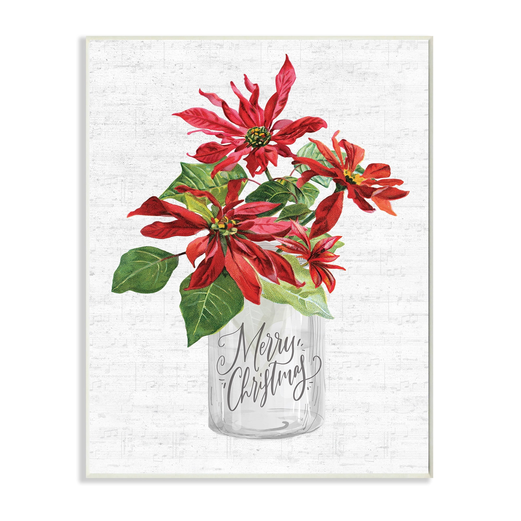 Stupell Industries Merry Christmas Phrase Country Poinsettia Bouquet Holiday Painting Wall Plaque Art Print Wall Art, 13 x 19