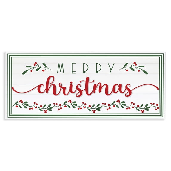 Stupell Industries Merry Christmas Phrase Festive Floral Holly Detail Wall Plaque, 7 x 17, Design by AE Design