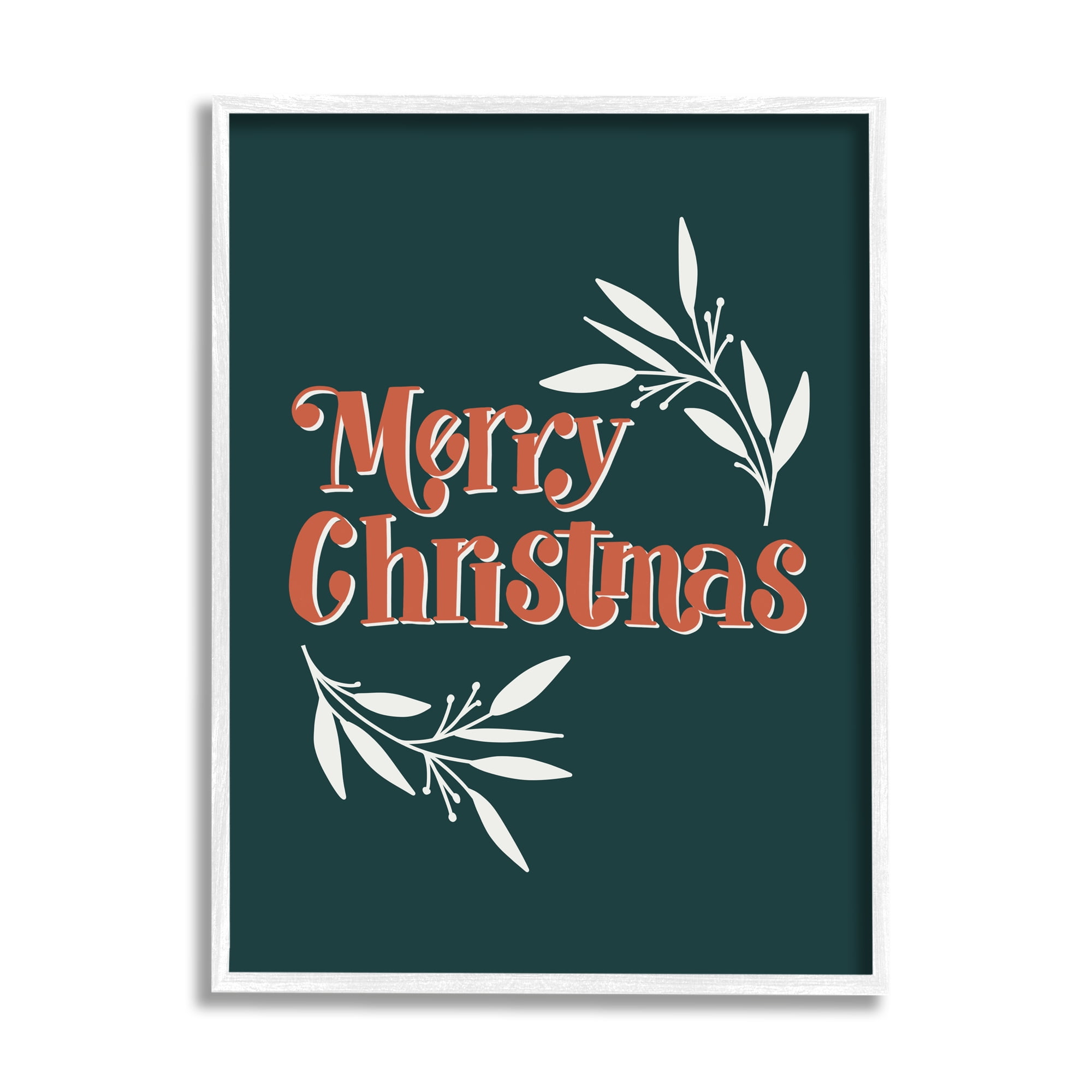 Stupell Industries Merry Christmas Phrase Festive Holiday Typography Plant Outline Food & Beverage Painting White Framed Art Print Wall Art, 16 x 20