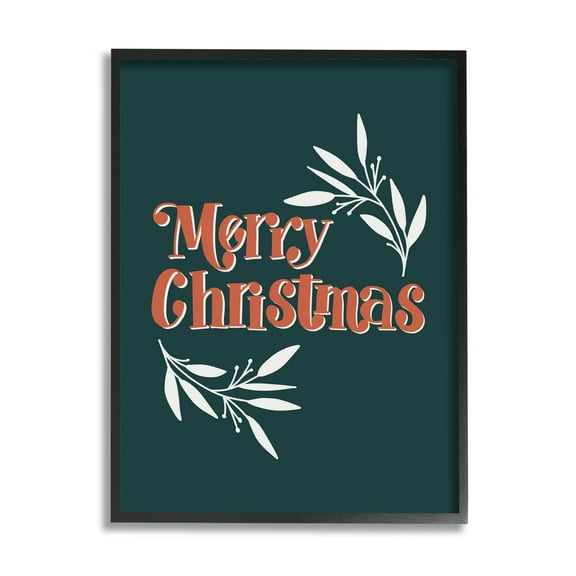 Stupell Industries Merry Christmas Phrase Festive Holiday Typography Plant Outline Novelty Painting Black framed Art Print Wall Art, 11 x 14, Design by Amanda Houston