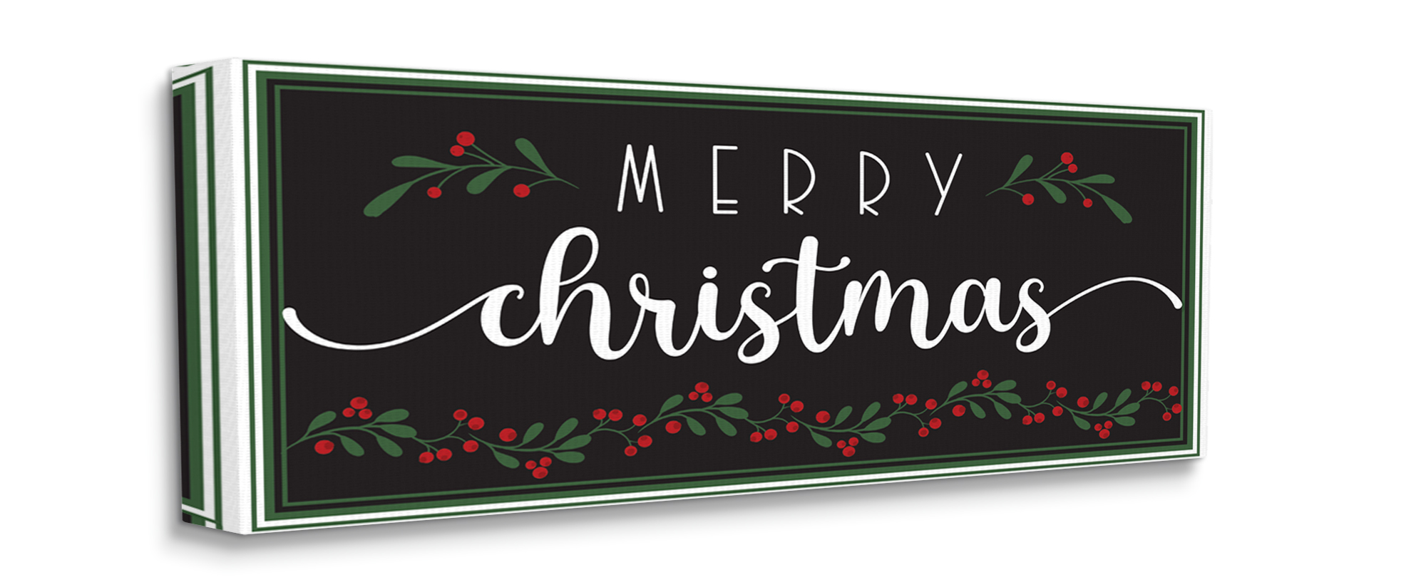 Stupell Industries Merry Christmas Phrase over Black Festive Holly Canvas Wall Art, 13 x 30, Design by AE Design