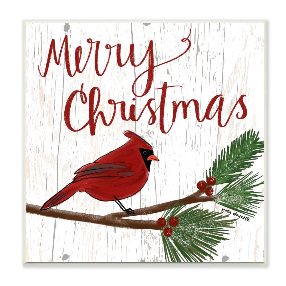 Stupell Industries Merry Christmas Red Bird Wood Texture Holiday Word Design Wood Wall Art By Artist Katie Doucette