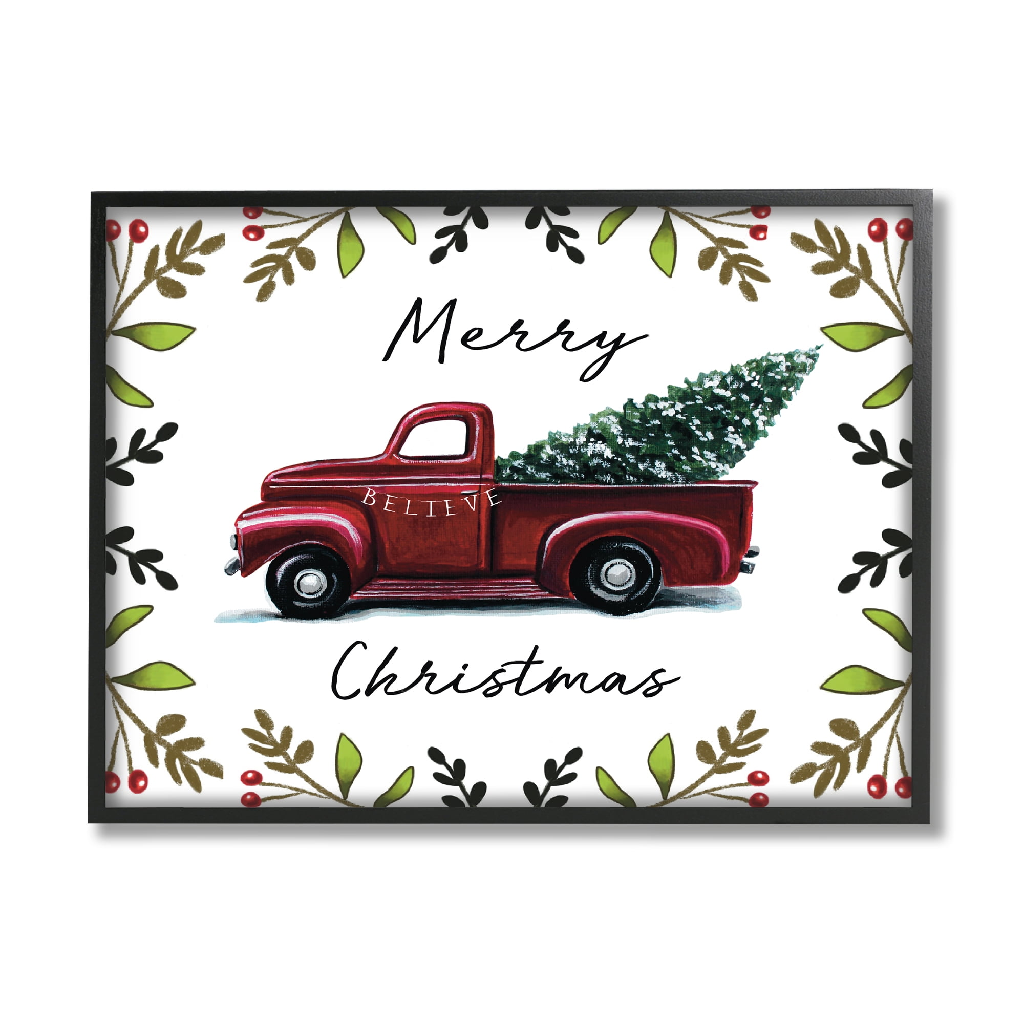 Stupell Industries Merry Christmas Red Holly Believe Farm Truck, 16 x 20, Design by Elizabeth Tyndall