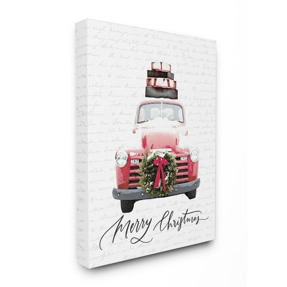 Stupell Industries Merry Christmas Red Truck Holiday DesignCanvas Wall Art By Artist Lettered and Lined