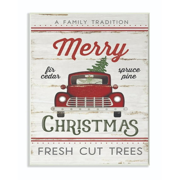 Stupell Industries Merry Christmas Red Truck Wood Texture Holiday Word Design Wood Wall Art By Artist Jennifer Pugh