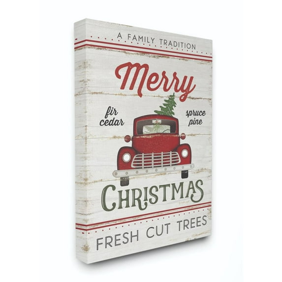 Stupell Industries Merry Christmas Red Truck Wood Texture Holiday Word DesignCanvas Wall Art By Artist Jennifer Pugh